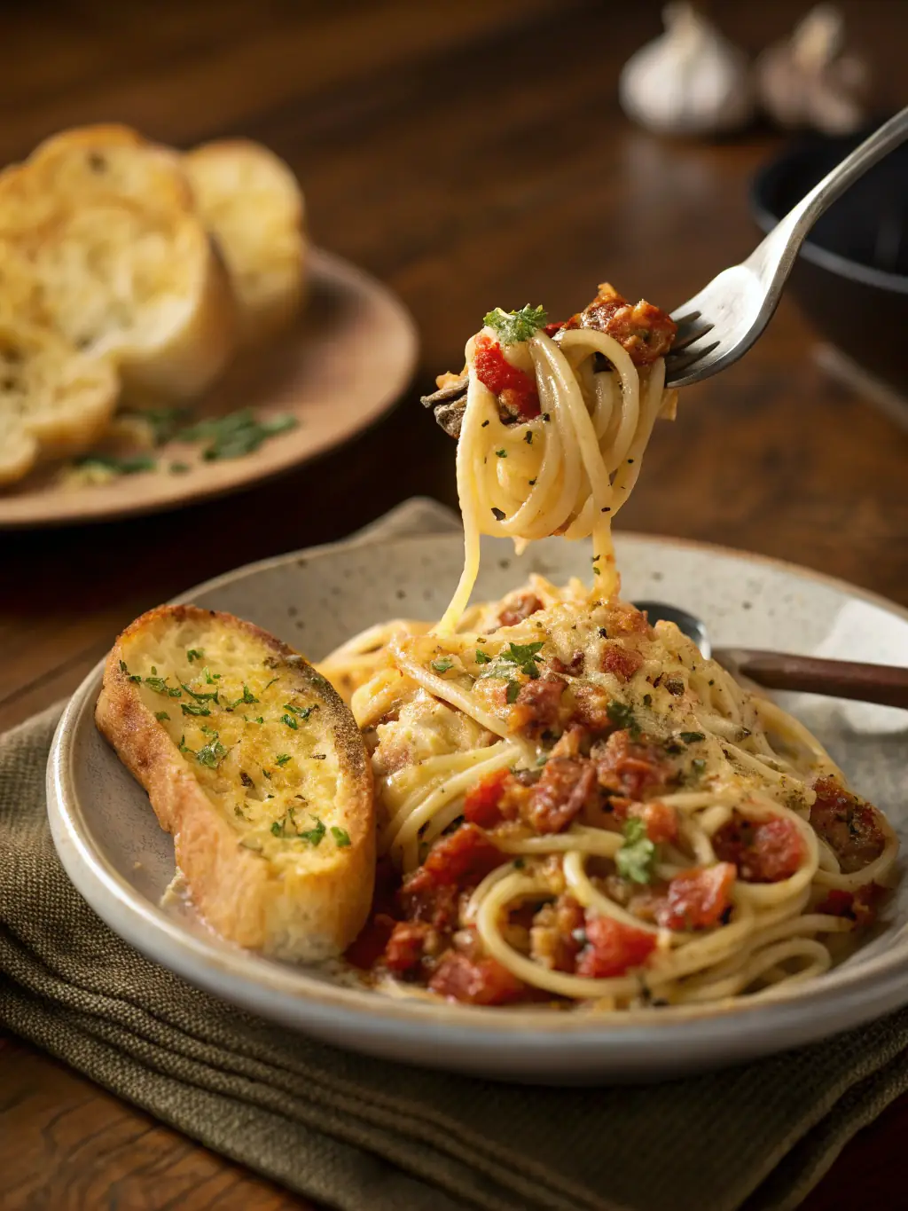 A family-style dinner featuring a casserole dish, side salad, and bread rolls, highlighting a comforting and affordable dinner option.